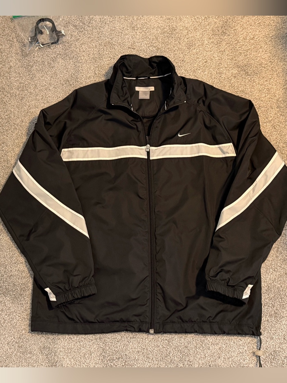 Nike Black Windbreaker Jacket with White Stripes